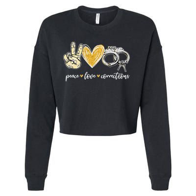 Peace Love Corrections Handcuff Funny Police Officer Gifts Cropped Pullover Crew