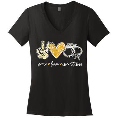 Peace Love Corrections Handcuff Funny Police Officer Gifts Women's V-Neck T-Shirt