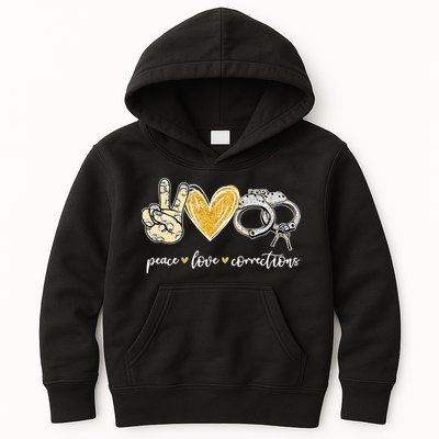 Peace Love Corrections Handcuff Funny Police Officer Gifts Kids Hoodie