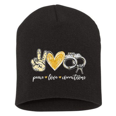 Peace Love Corrections Handcuff Funny Police Officer Gifts Short Acrylic Beanie
