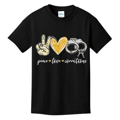 Peace Love Corrections Handcuff Funny Police Officer Gifts Kids T-Shirt