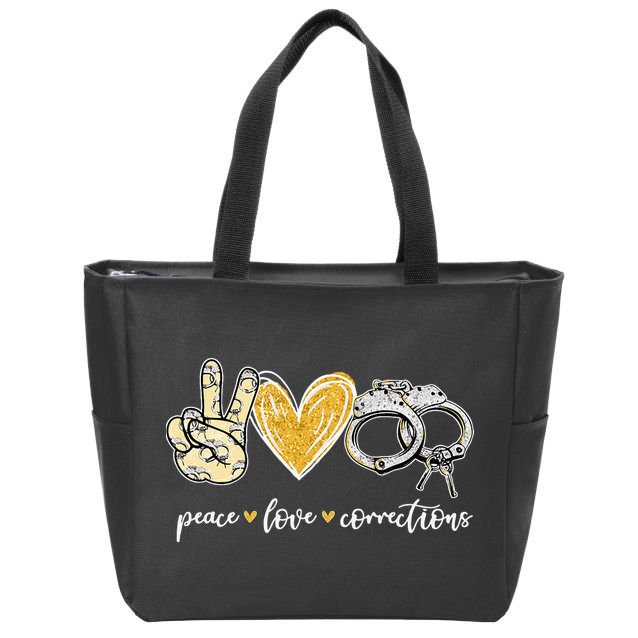 Peace Love Corrections Handcuff Funny Police Officer Gifts Zip Tote Bag