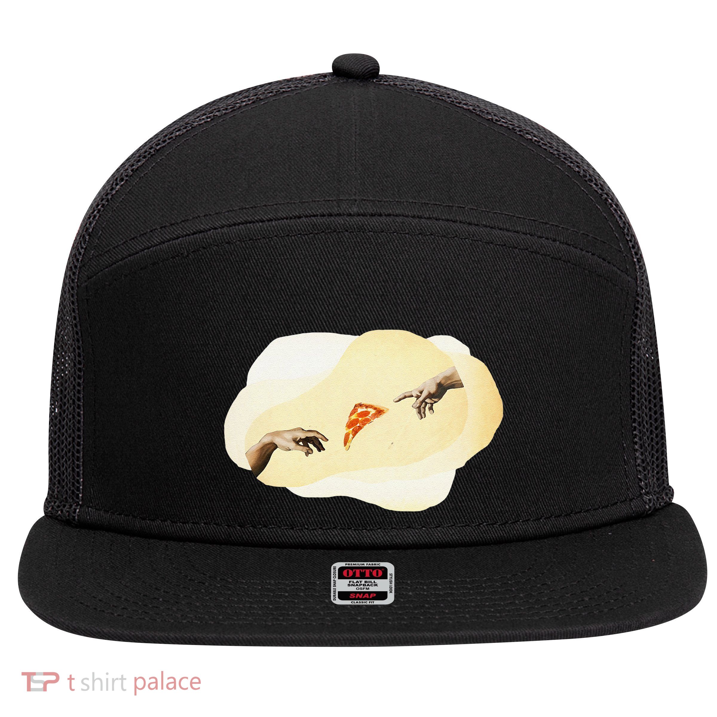 Pizza Lovers Creation Of Adam Party Renaissance Art 7 Panel Mesh Trucker Snapback Hat