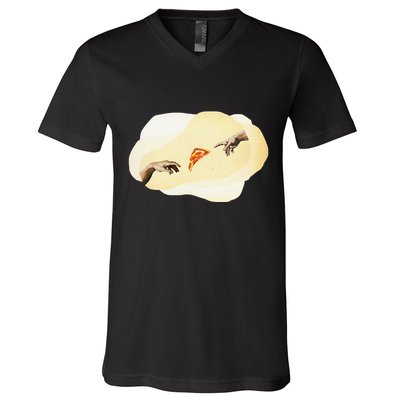 Pizza Lovers Creation Of Adam Party Renaissance Art V-Neck T-Shirt