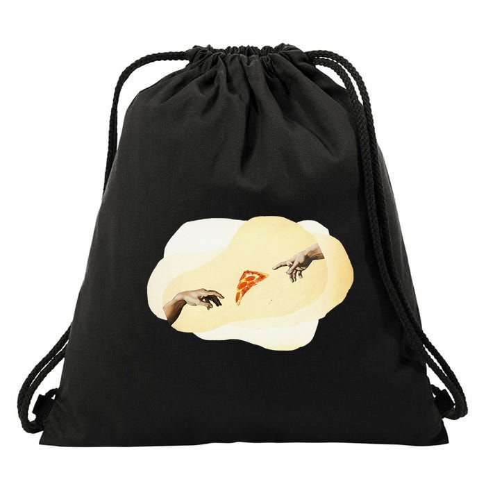 Pizza Lovers Creation Of Adam Party Renaissance Art Drawstring Bag