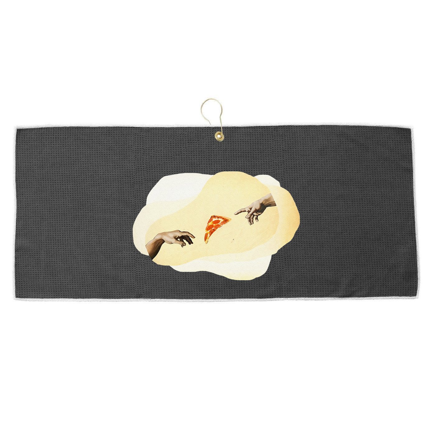 Pizza Lovers Creation Of Adam Party Renaissance Art Large Microfiber Waffle Golf Towel