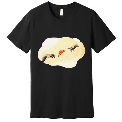 Pizza Lovers Creation Of Adam Party Renaissance Art Premium T-Shirt