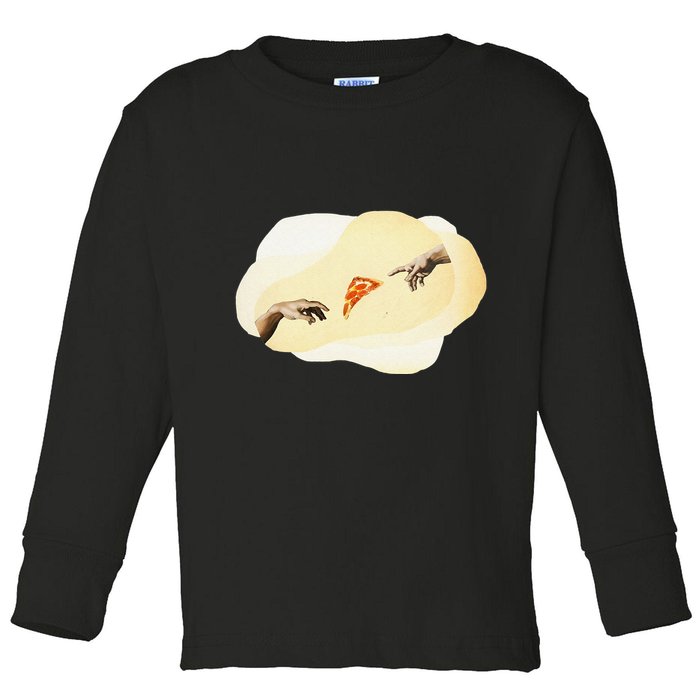 Pizza Lovers Creation Of Adam Party Renaissance Art Toddler Long Sleeve Shirt