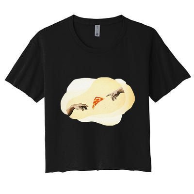 Pizza Lovers Creation Of Adam Party Renaissance Art Crop Top