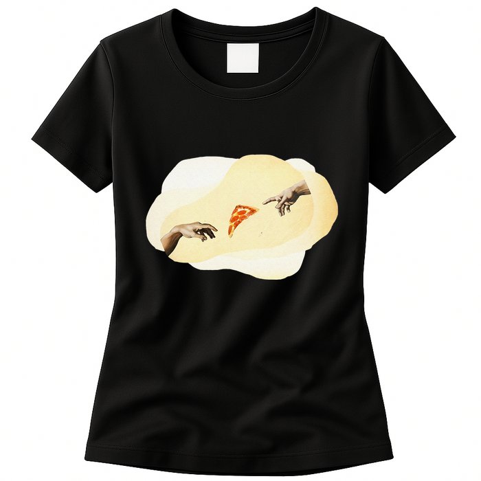 Pizza Lovers Creation Of Adam Party Renaissance Art Womens T-Shirt