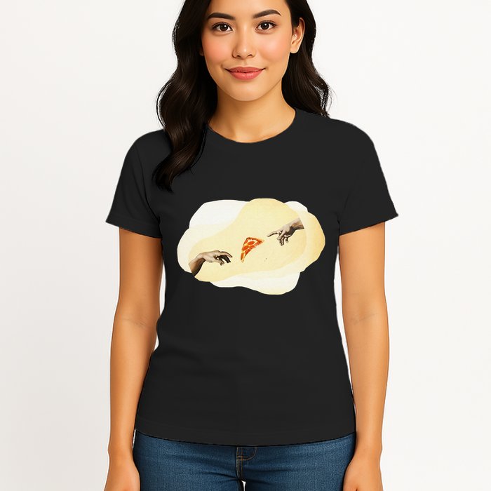 Pizza Lovers Creation Of Adam Party Renaissance Art Womens T-Shirt