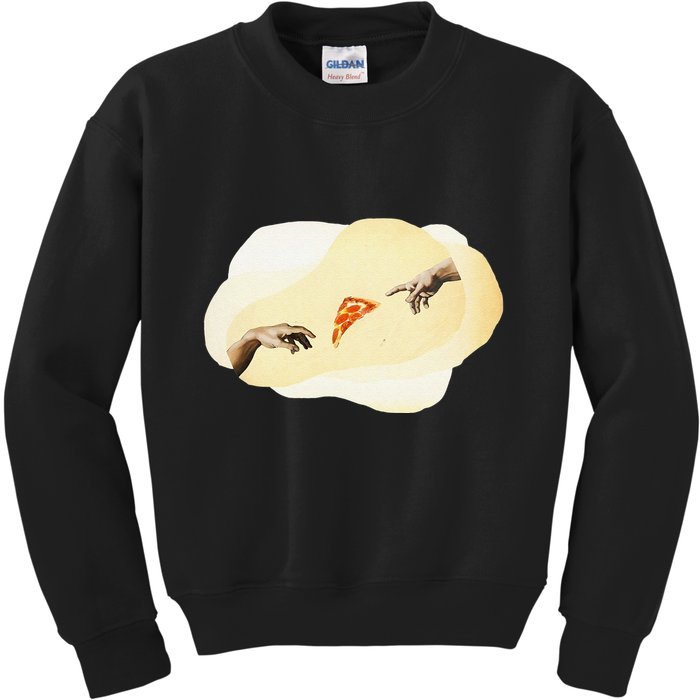 Pizza Lovers Creation Of Adam Party Renaissance Art Kids Sweatshirt