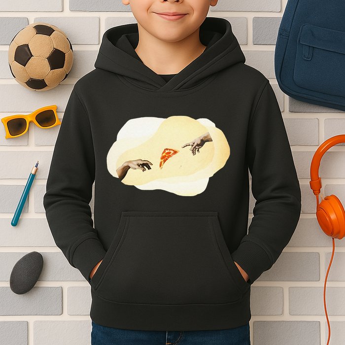 Pizza Lovers Creation Of Adam Party Renaissance Art Kids Hoodie