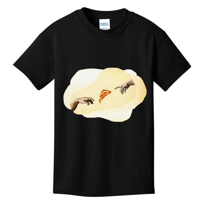 Pizza Lovers Creation Of Adam Party Renaissance Art Kids T-Shirt
