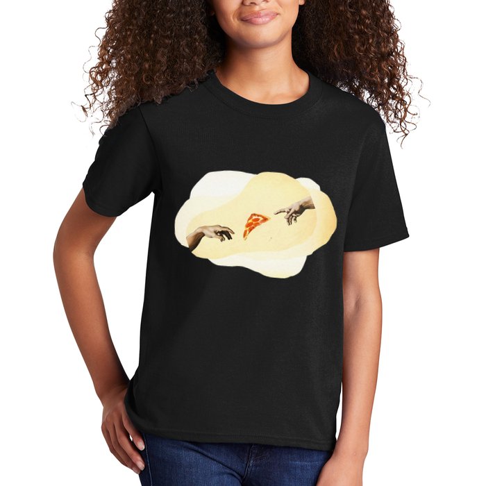Pizza Lovers Creation Of Adam Party Renaissance Art Kids T-Shirt