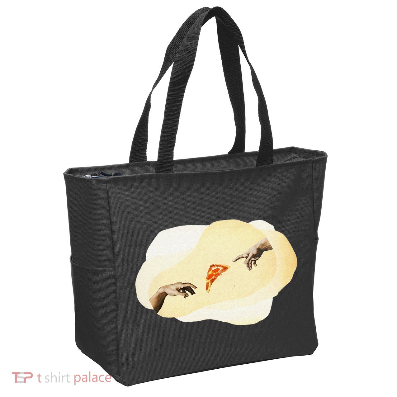 Pizza Lovers Creation Of Adam Party Renaissance Art Zip Tote Bag