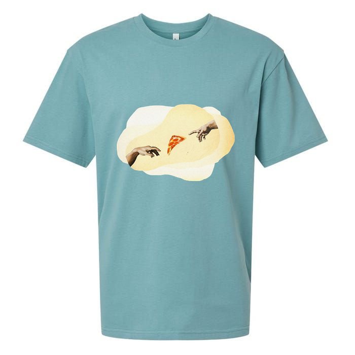 Pizza Lovers Creation Of Adam Party Renaissance Art Sueded Cloud Jersey T-Shirt