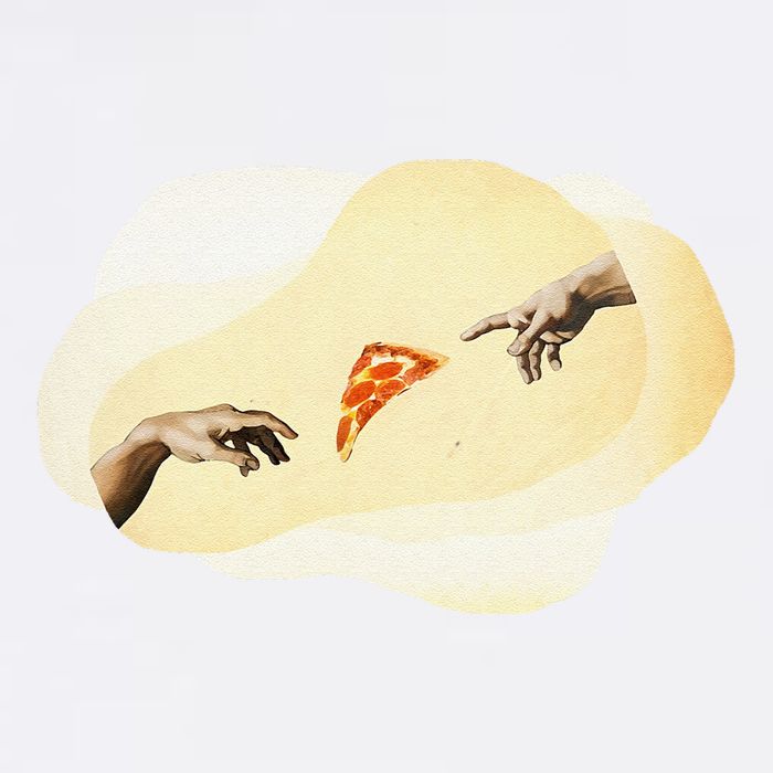 Pizza Lovers Creation Of Adam Party Renaissance Art Garment-Dyed Sweatshirt