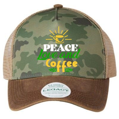 Peace Love & Coffee Motif Legacy Tie Dye Trucker Hat