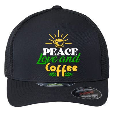 Peace Love & Coffee Motif Flexfit Unipanel Trucker Cap