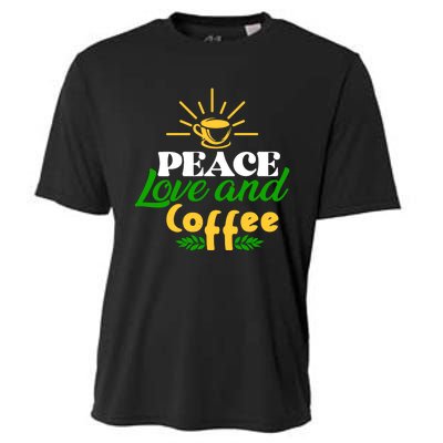 Peace Love & Coffee Motif Cooling Performance Crew T-Shirt