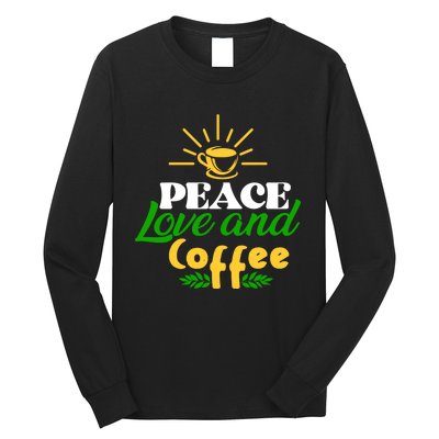 Peace Love & Coffee Motif Long Sleeve Shirt