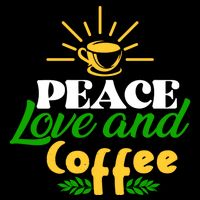Peace Love & Coffee Motif V-Neck T-Shirt