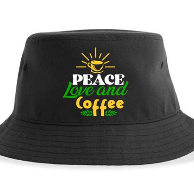 Peace Love & Coffee Motif Sustainable Bucket Hat