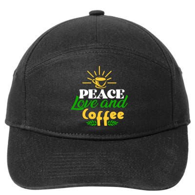 Peace Love & Coffee Motif 7-Panel Snapback Hat