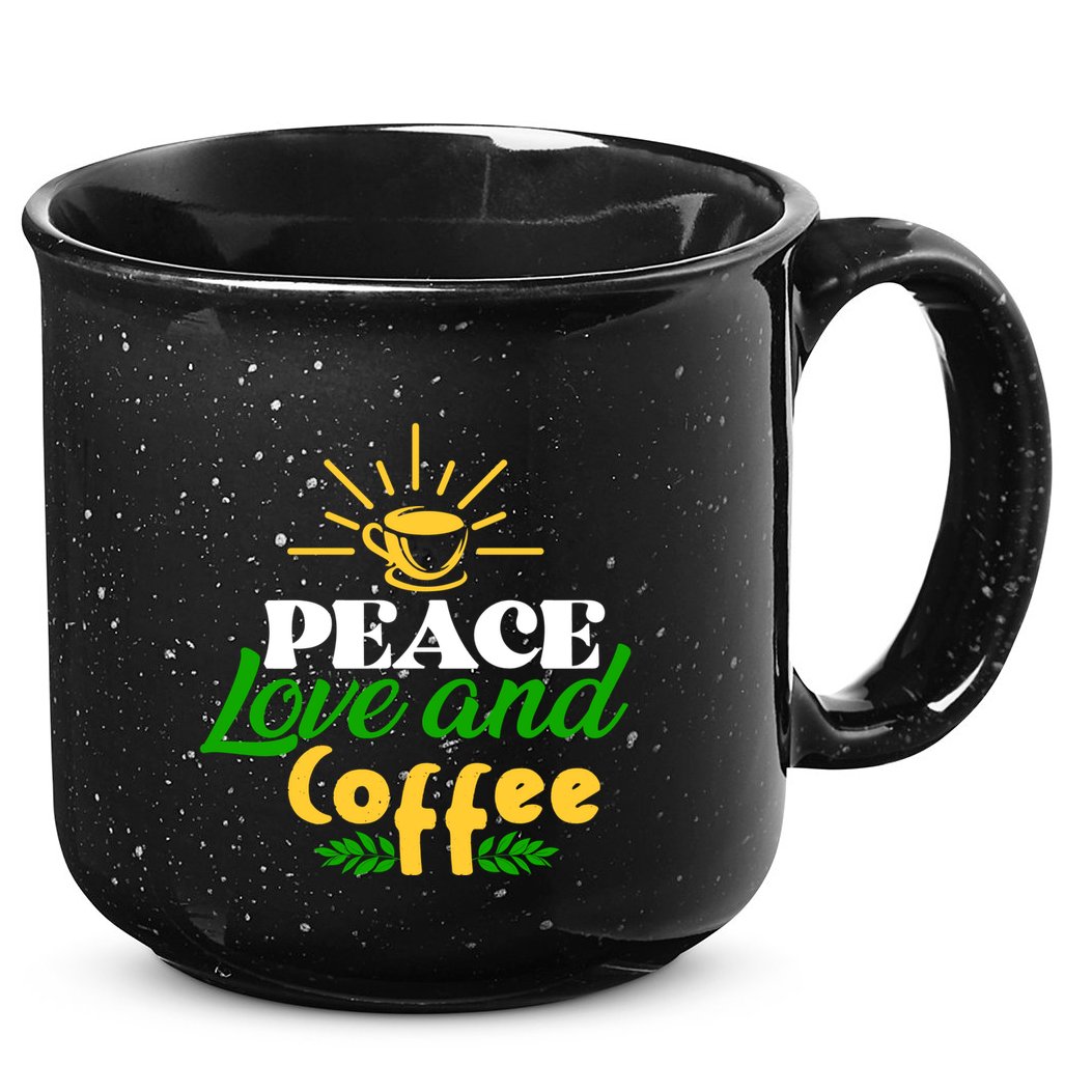 Peace Love & Coffee Motif 15oz Campfire Ceramic Mug