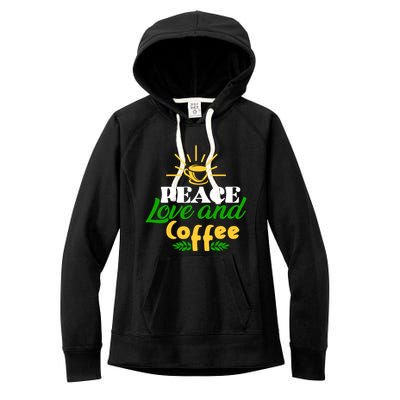 Peace Love & Coffee Motif Women's Fleece Hoodie