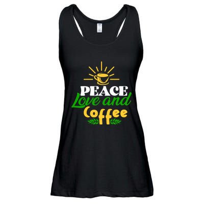 Peace Love & Coffee Motif Ladies Essential Flowy Tank