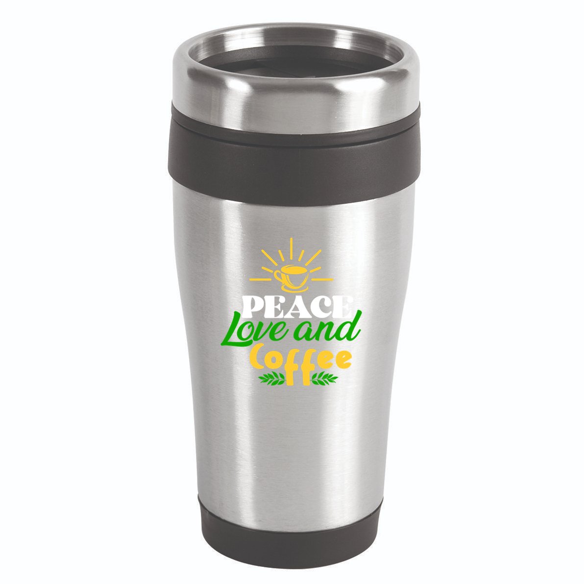 Peace Love & Coffee Motif 16oz Travel Tumbler