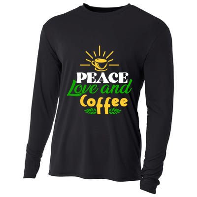 Peace Love & Coffee Motif Cooling Performance Long Sleeve Crew
