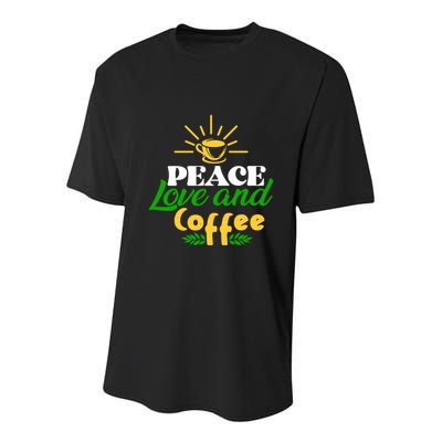 Peace Love & Coffee Motif Youth Performance Sprint T-Shirt
