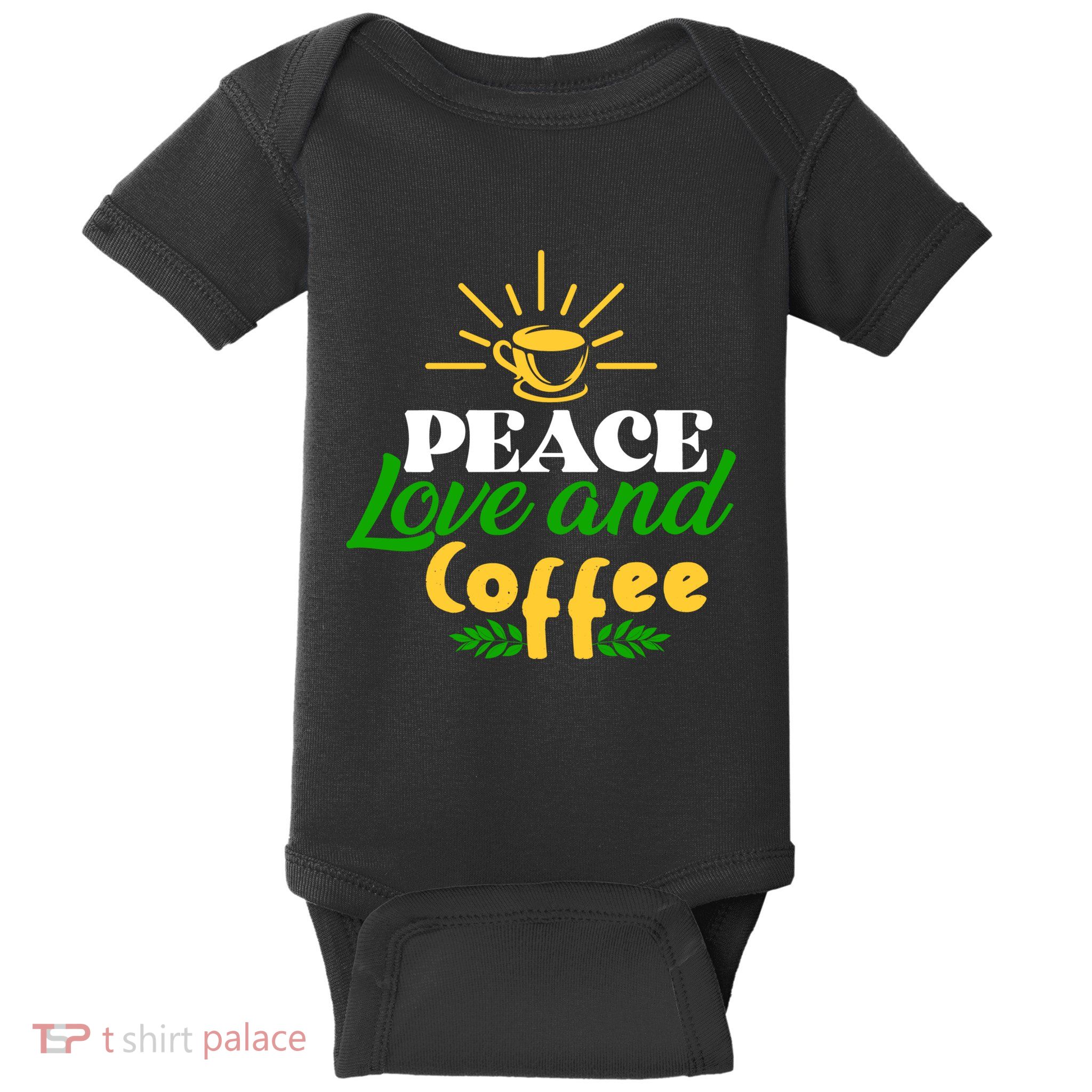 Peace Love & Coffee Motif Baby Bodysuit