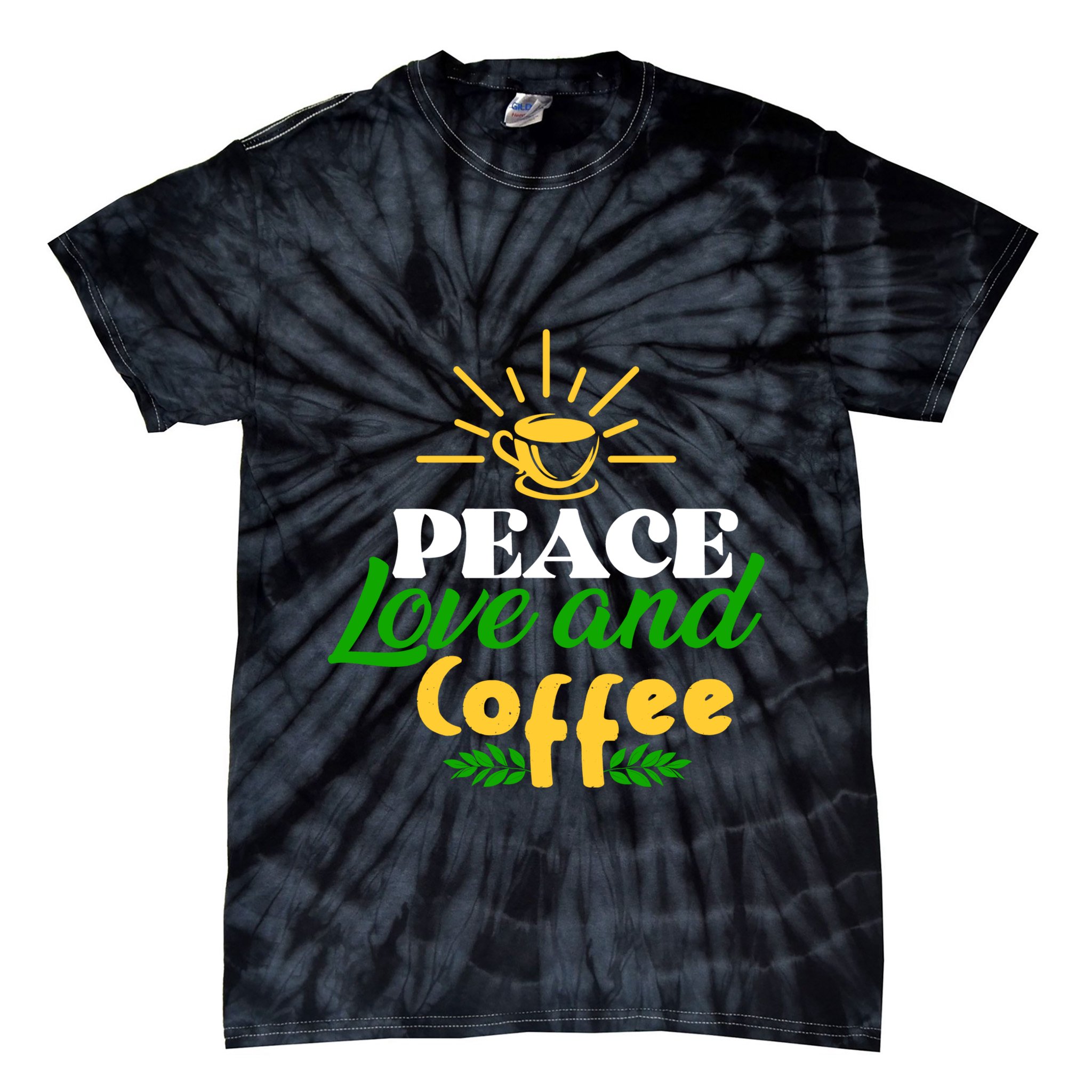 Peace Love & Coffee Motif Tie-Dye T-Shirt
