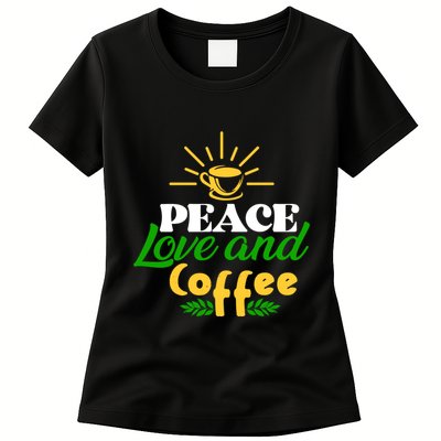 Peace Love & Coffee Motif Womens T-Shirt
