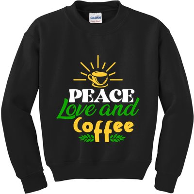 Peace Love & Coffee Motif Kids Sweatshirt
