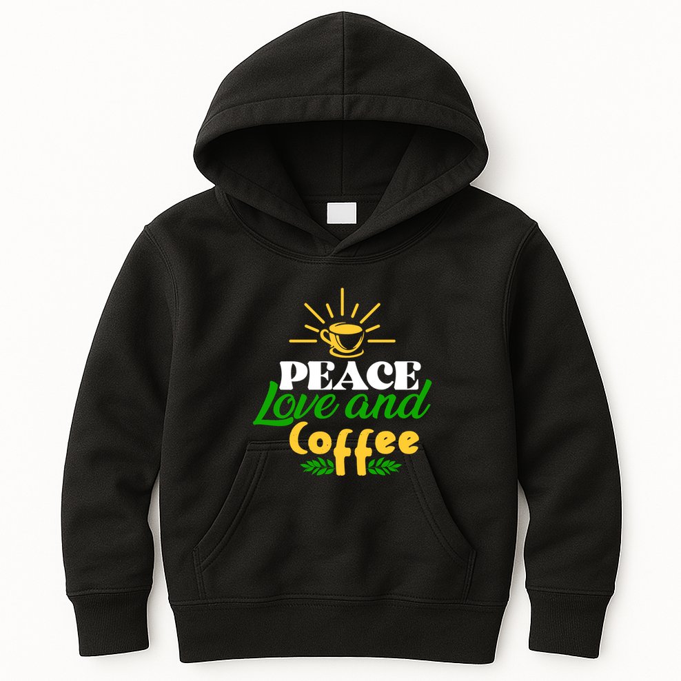 Peace Love & Coffee Motif Kids Hoodie