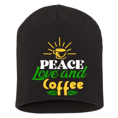 Peace Love & Coffee Motif Short Acrylic Beanie