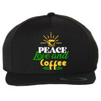 Peace Love & Coffee Motif Wool Snapback Cap