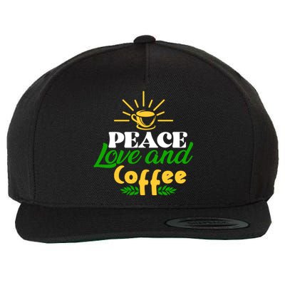 Peace Love & Coffee Motif Wool Snapback Cap