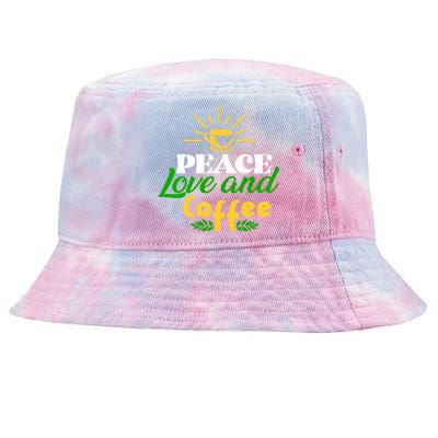 Peace Love & Coffee Motif Tie-Dyed Bucket Hat