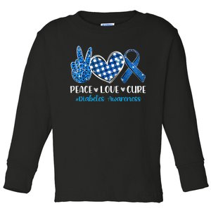 Peace Love Cure Grey Blue Ribbon Diabetes Awareness Toddler Long Sleeve Shirt