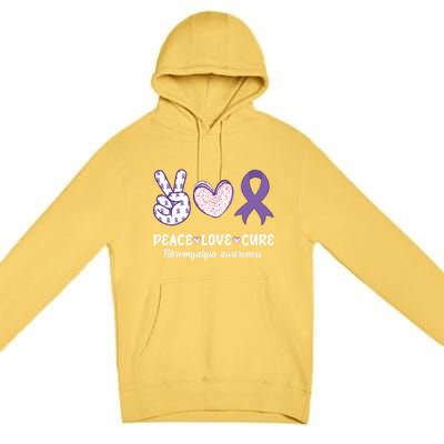 Peace Love Cure Fibromyalgia Awareness Month Warrior Fighter Gift Premium Pullover Hoodie