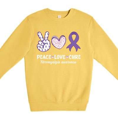 Peace Love Cure Fibromyalgia Awareness Month Warrior Fighter Gift Premium Crewneck Sweatshirt