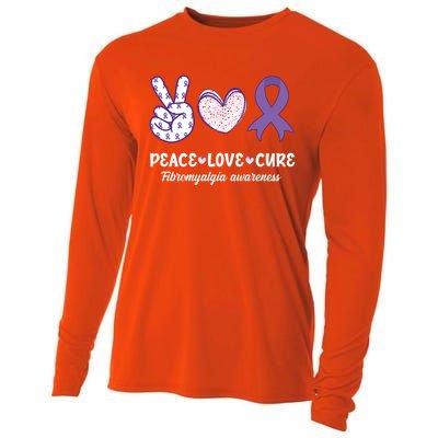 Peace Love Cure Fibromyalgia Awareness Month Warrior Fighter Gift Cooling Performance Long Sleeve Crew