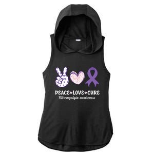 Peace Love Cure Fibromyalgia Awareness Month Warrior Fighter Gift Ladies PosiCharge Tri-Blend Wicking Draft Hoodie Tank