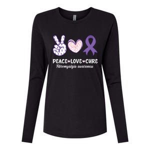 Peace Love Cure Fibromyalgia Awareness Month Warrior Fighter Gift Womens Cotton Relaxed Long Sleeve T-Shirt